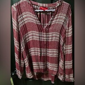 Jennifer Lopez Burgundy and White Striped Blouse